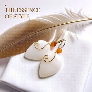OOAK White & Brown Statement Teardrop Earrings! Femininity Class Grace Elegance